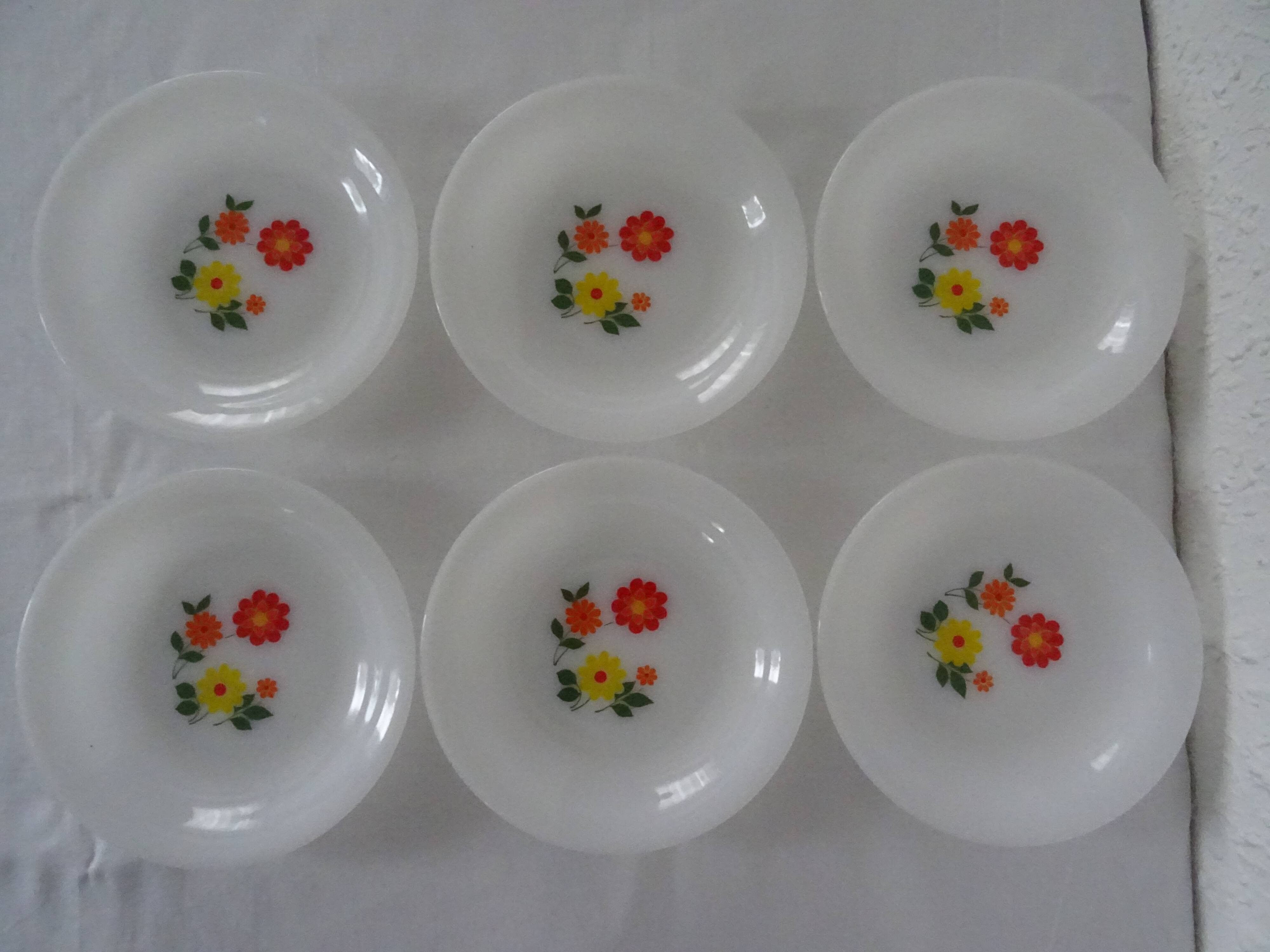 6 plates flowers orange yellow crown arcopal vintage