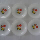 6 assiettes  fleurs orange jaune calotte arcopal vintage
