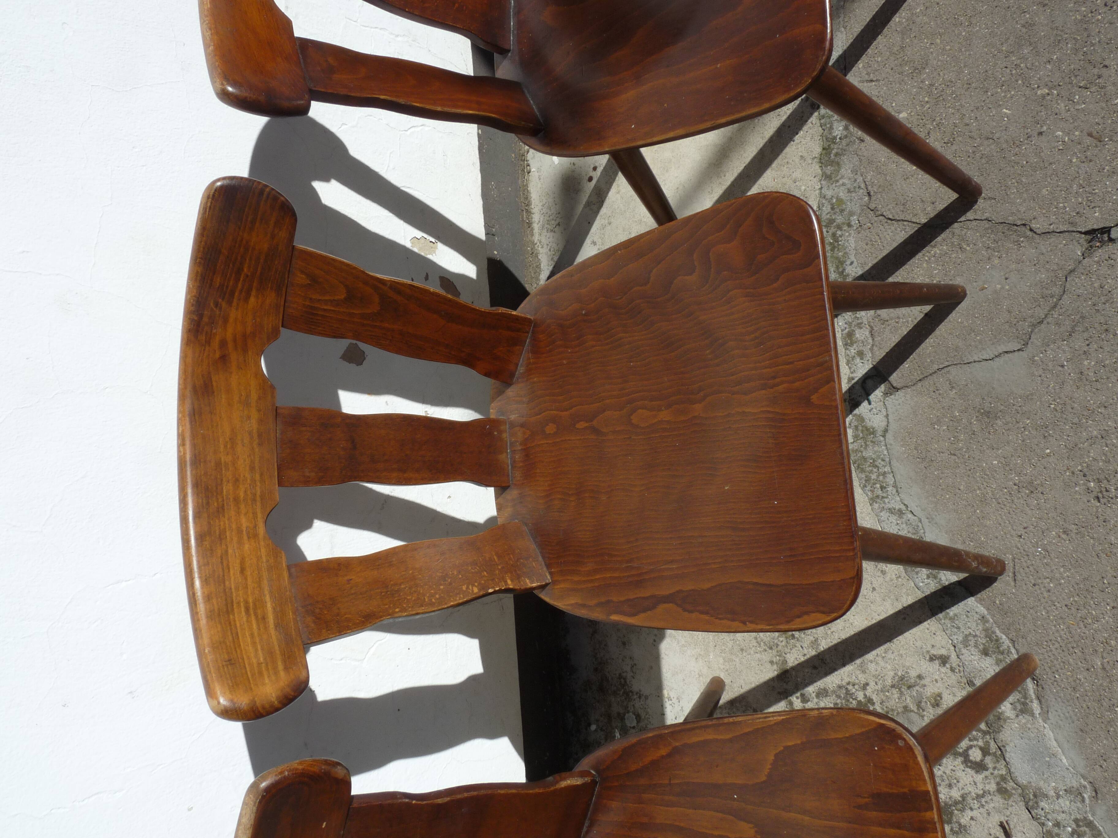 Lot of 4 wooden bistro chairs - 70s 80s 90s