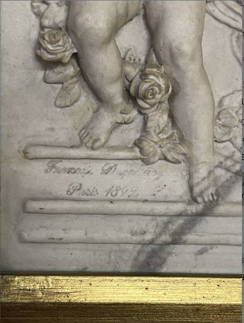 Marble high relief by François Duquesnoy "Putti, garlands and flowers" Paris