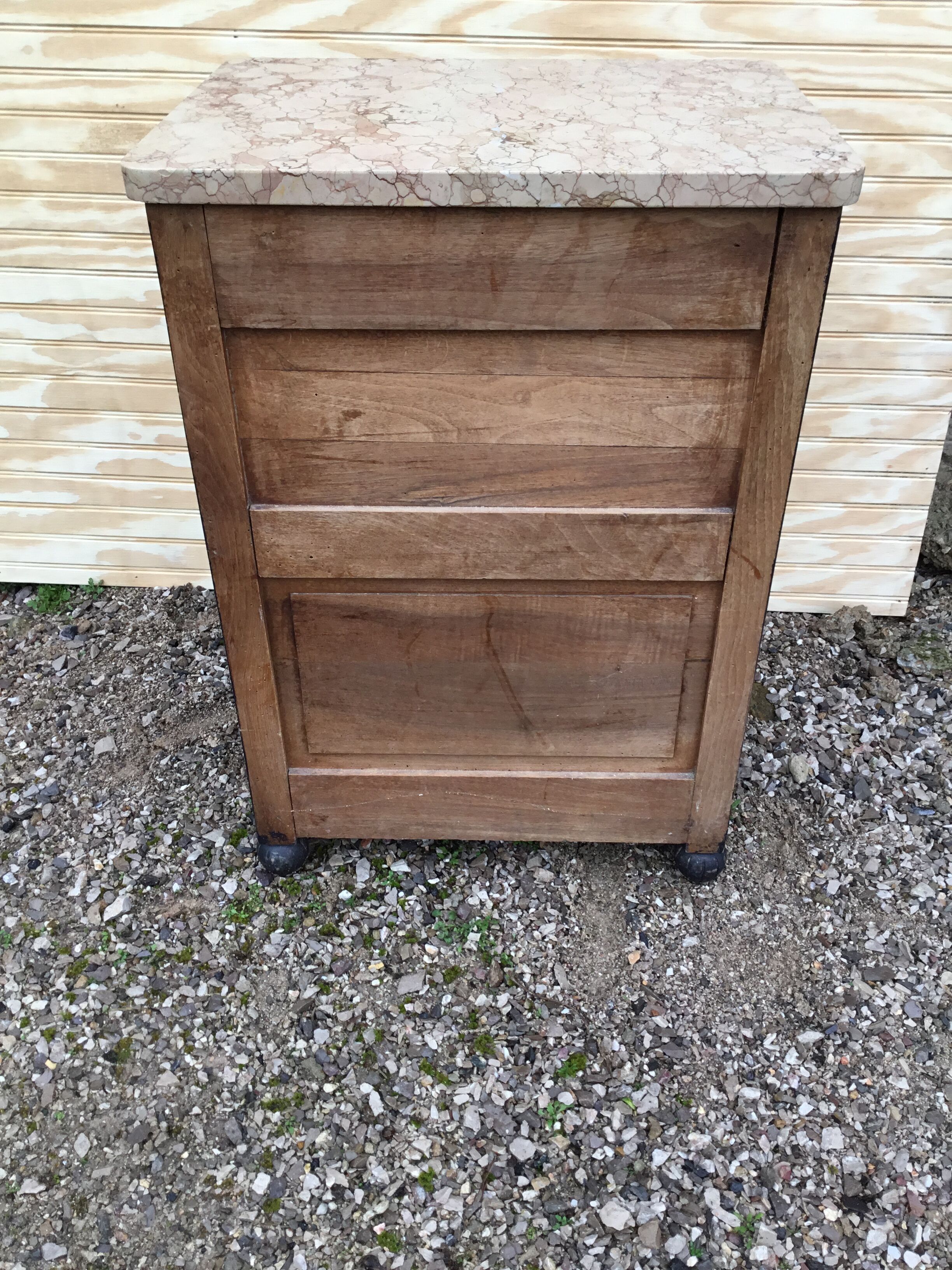 1940s walnut bedside on marble