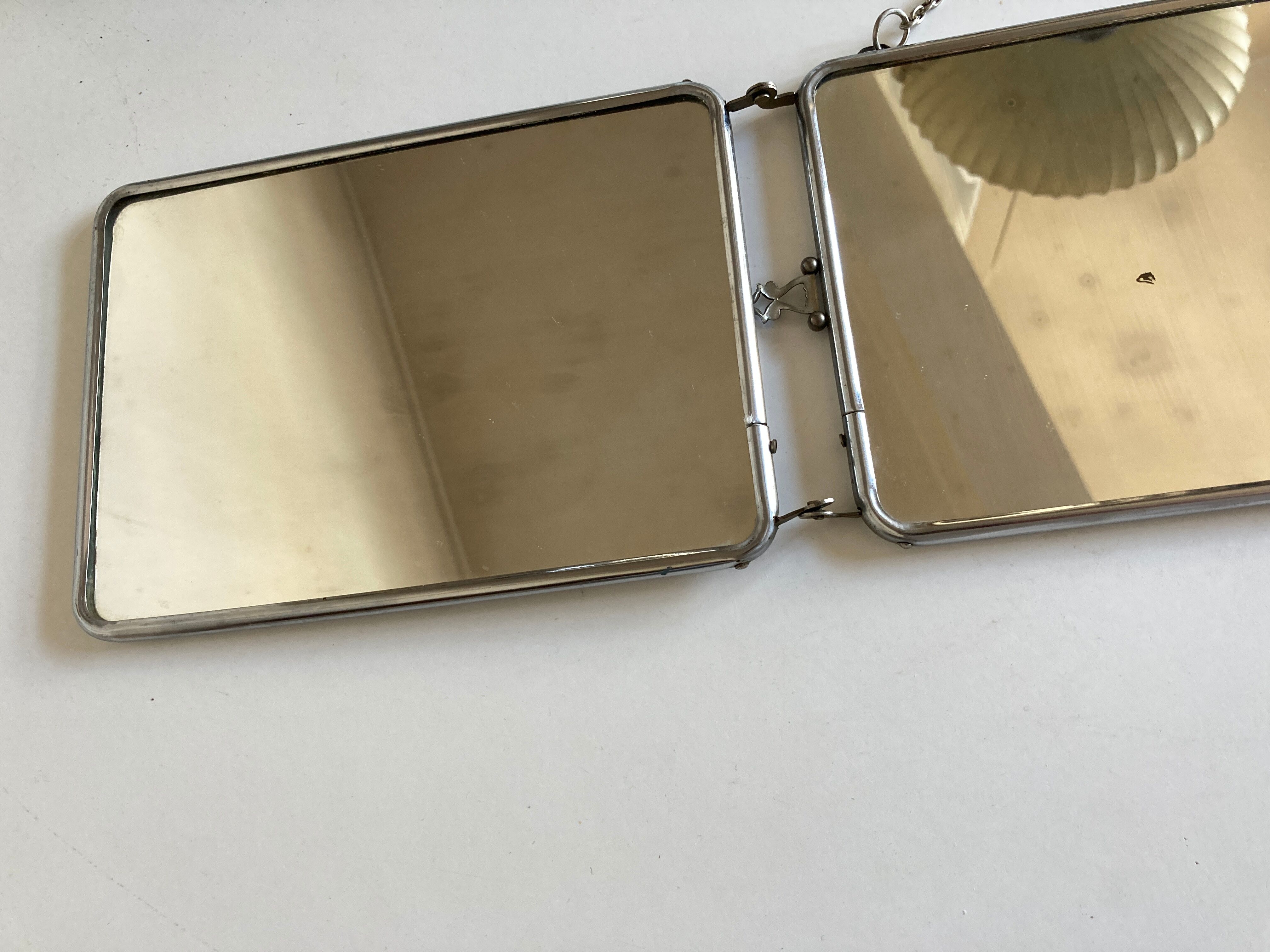 Miroir de barbier triptyque à l'italienne horizontal 1960 L69cm