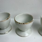 Trio de coquetiers blancs liseré doré années 50