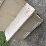 Small vintage yellow bench made of hand-painted wood, low storage from the 1920s.