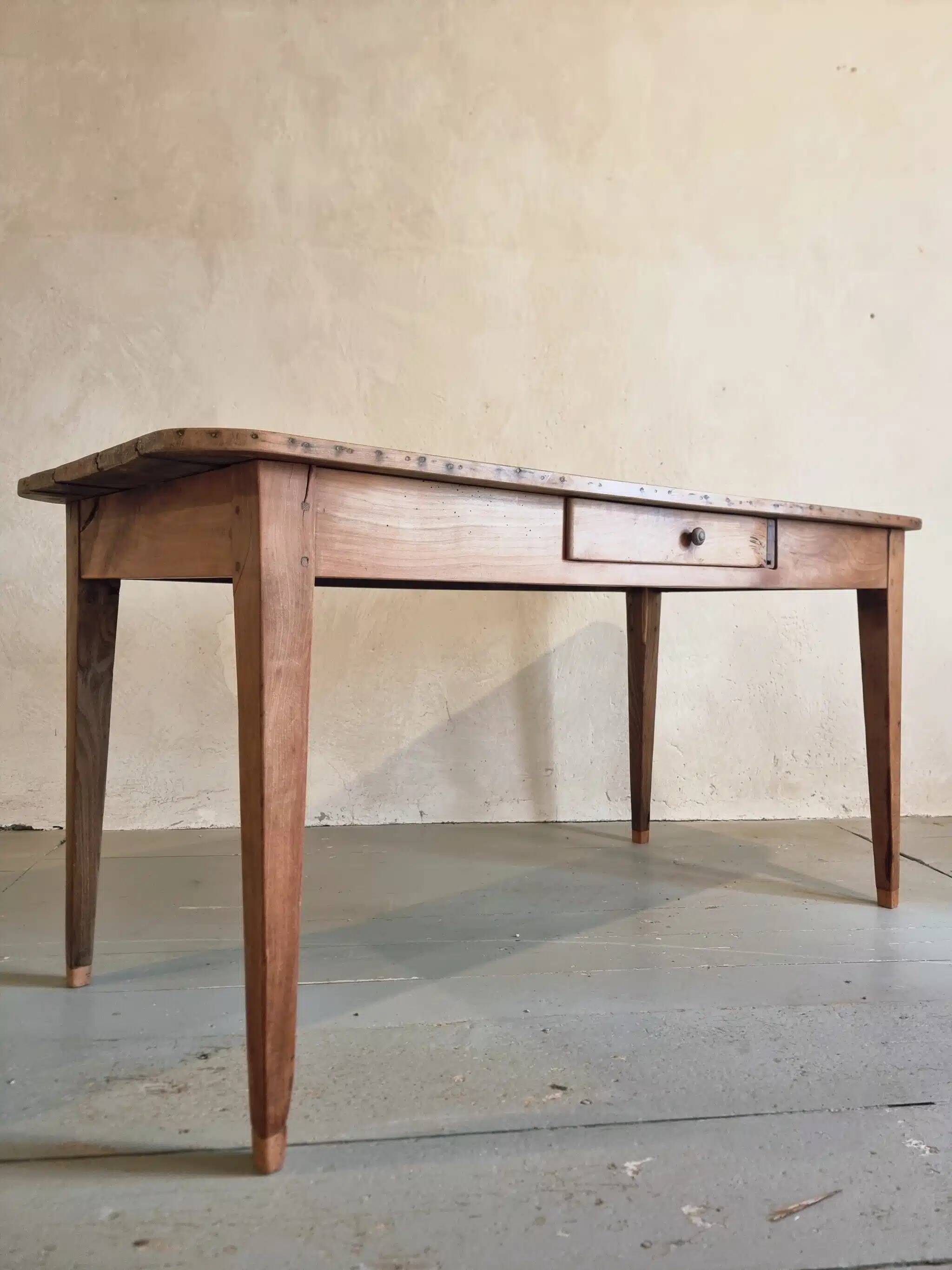 Antique French cherry wood dining table, early 20th century