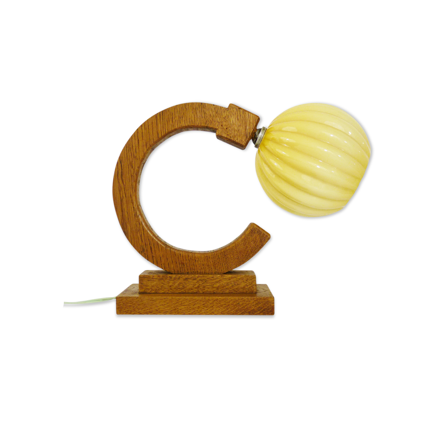 Art deco modernist wooden table lamp globe in yellow glass