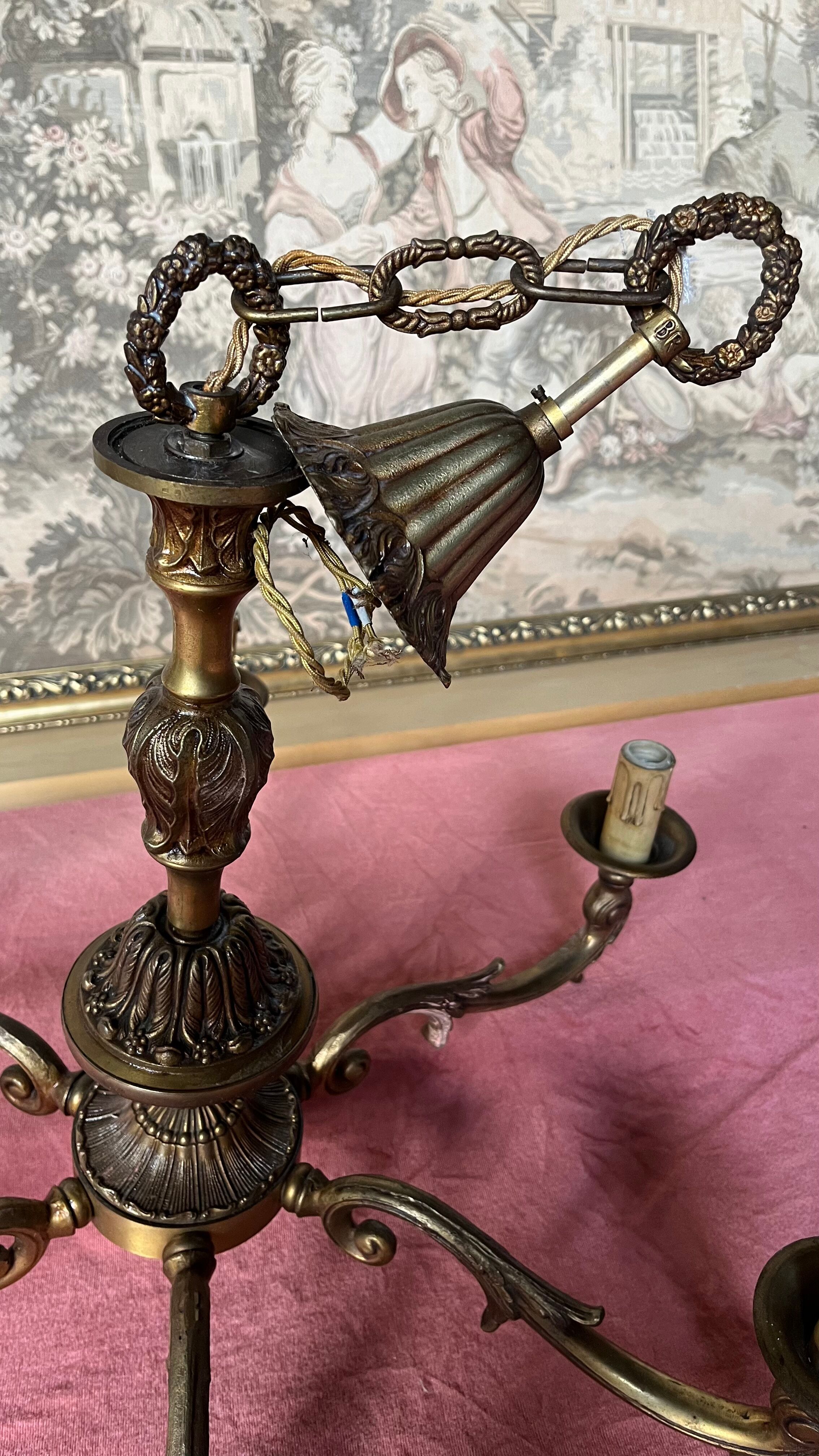 Gilded bronze chandelier 6 candles