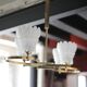 Vintage brass suspension with thick milk glass globe, brass chandelier.