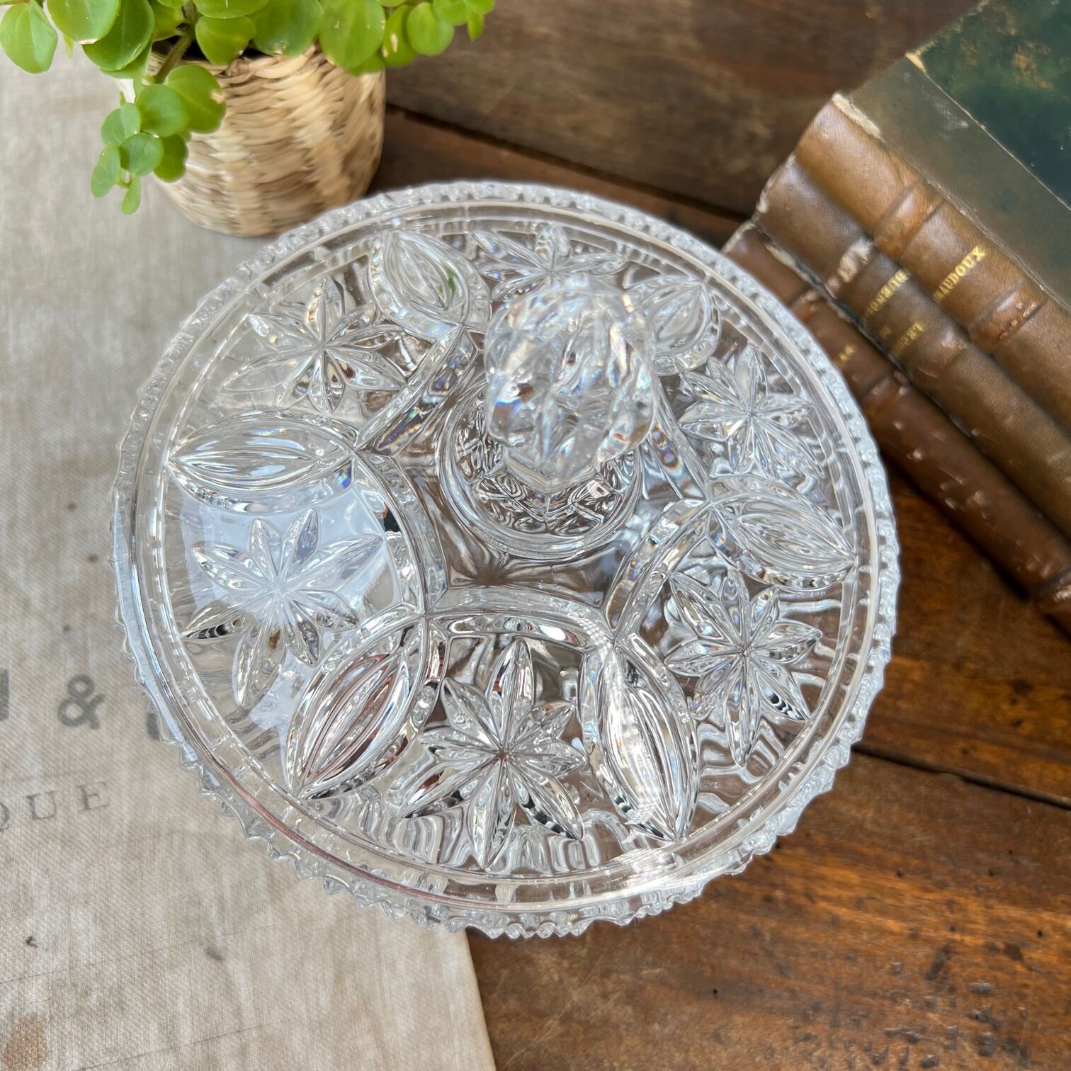 Large chiseled crystal sugar bowl