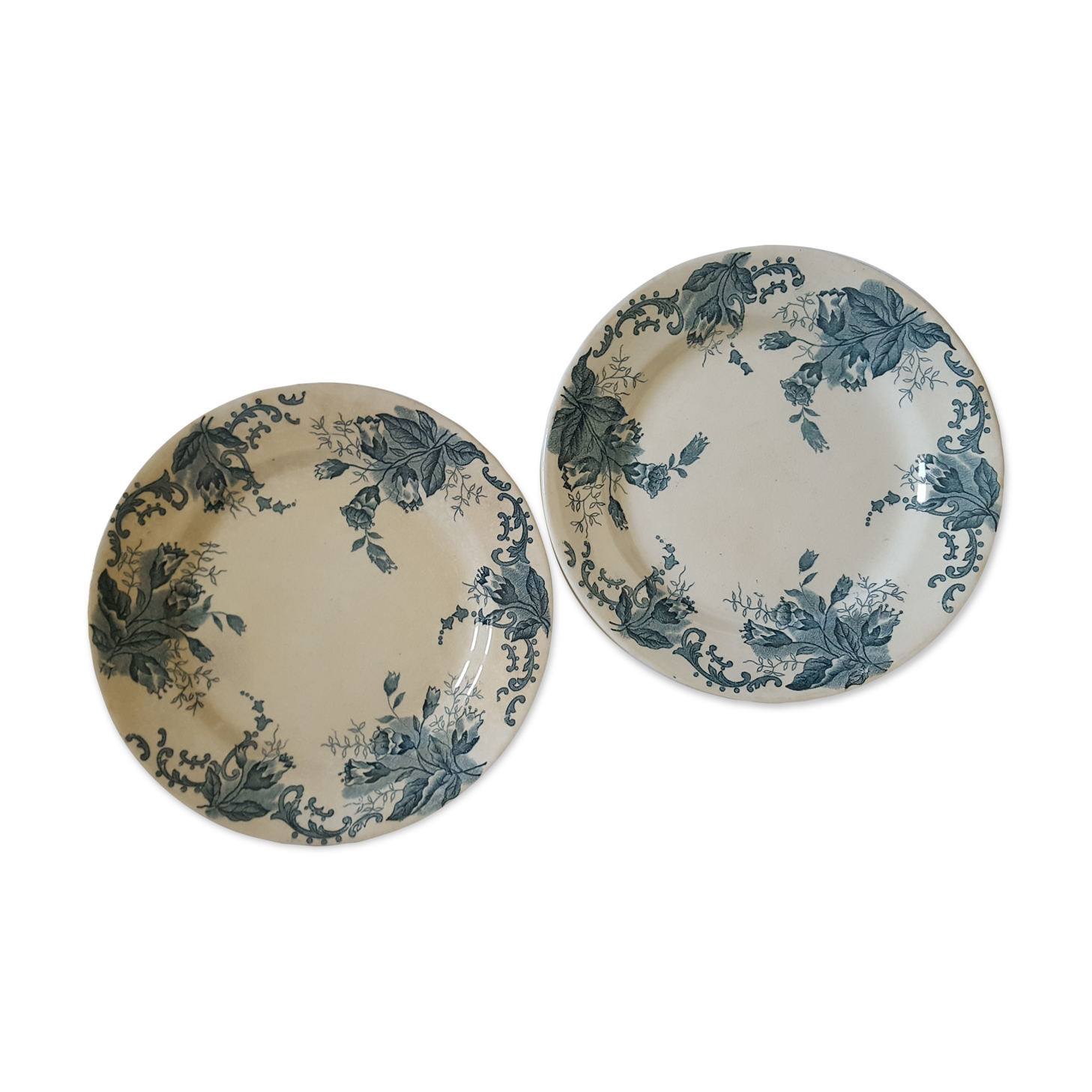 Pair of old flowered plates