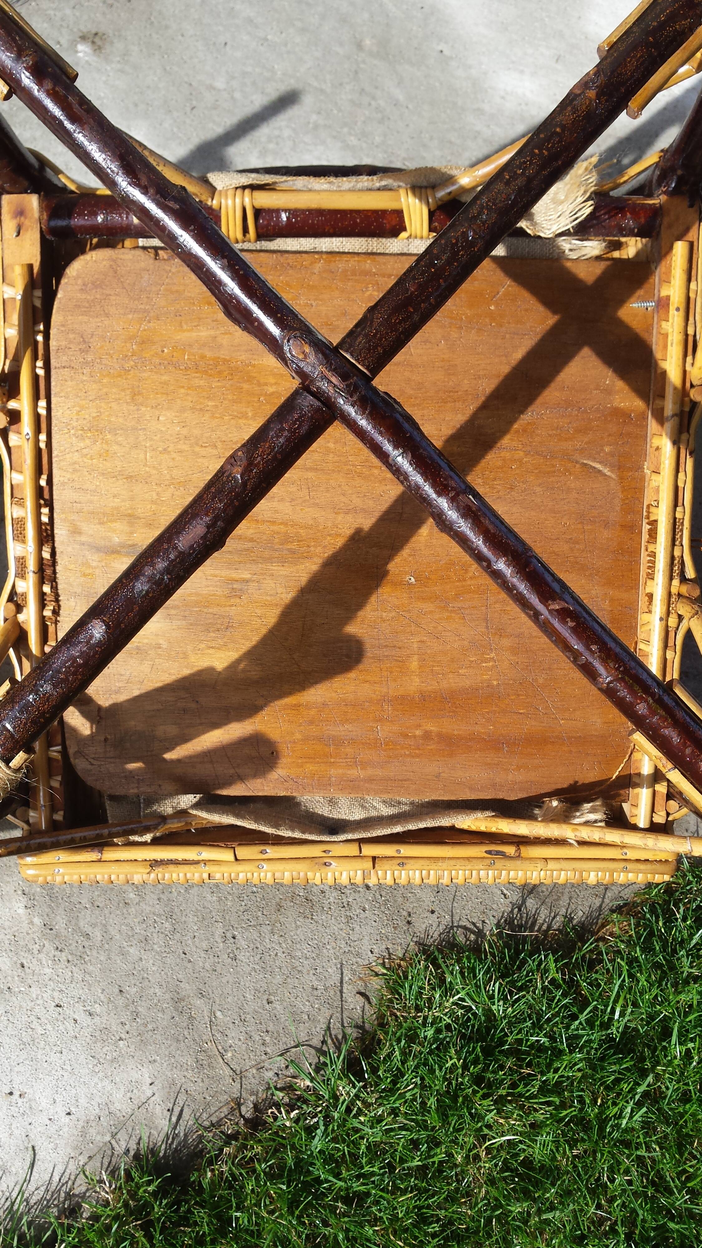 Wicker or rattan armchairs and bamboo