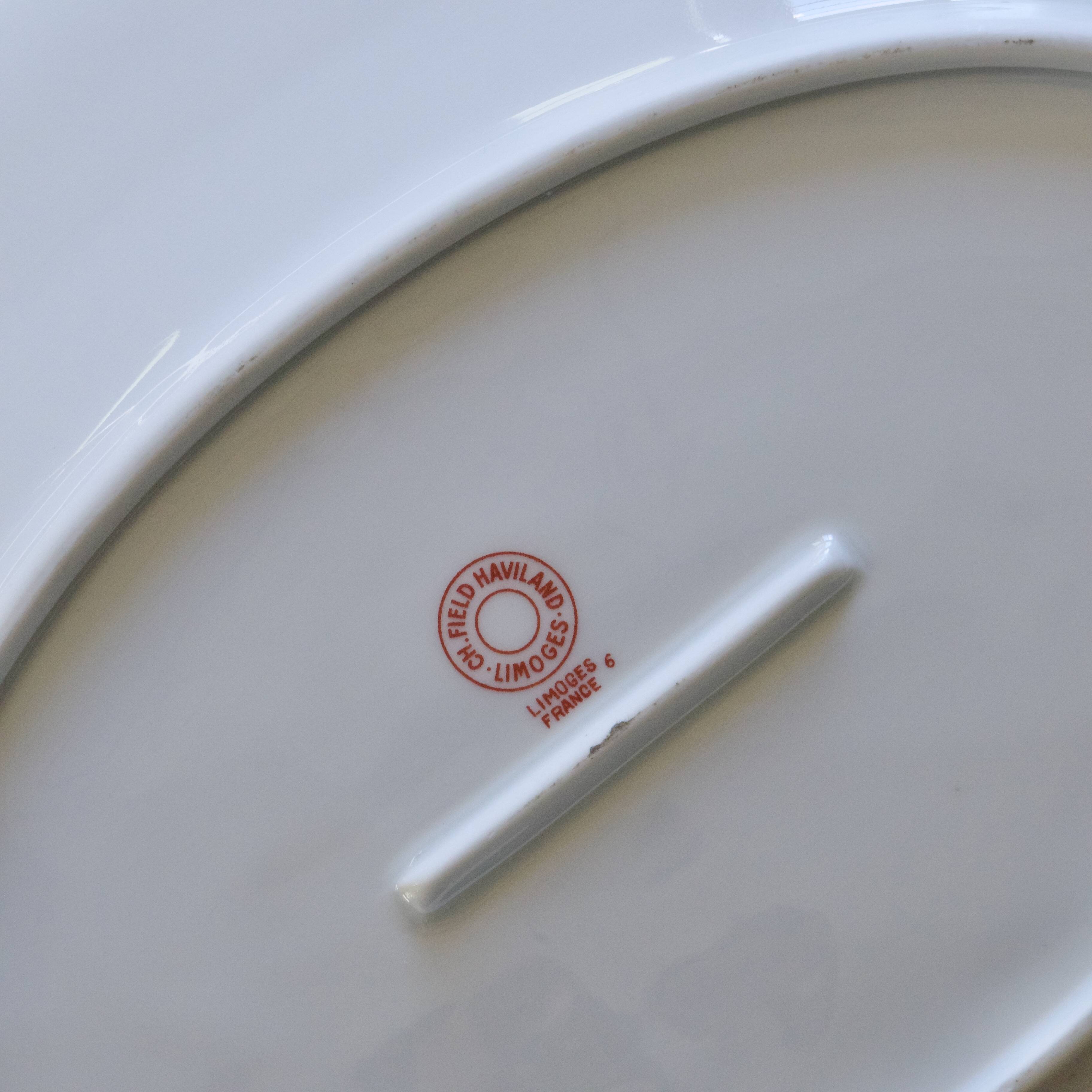 Grand plat ovale ancien en porcelaine de Limoges Haviland, décor oiseaux