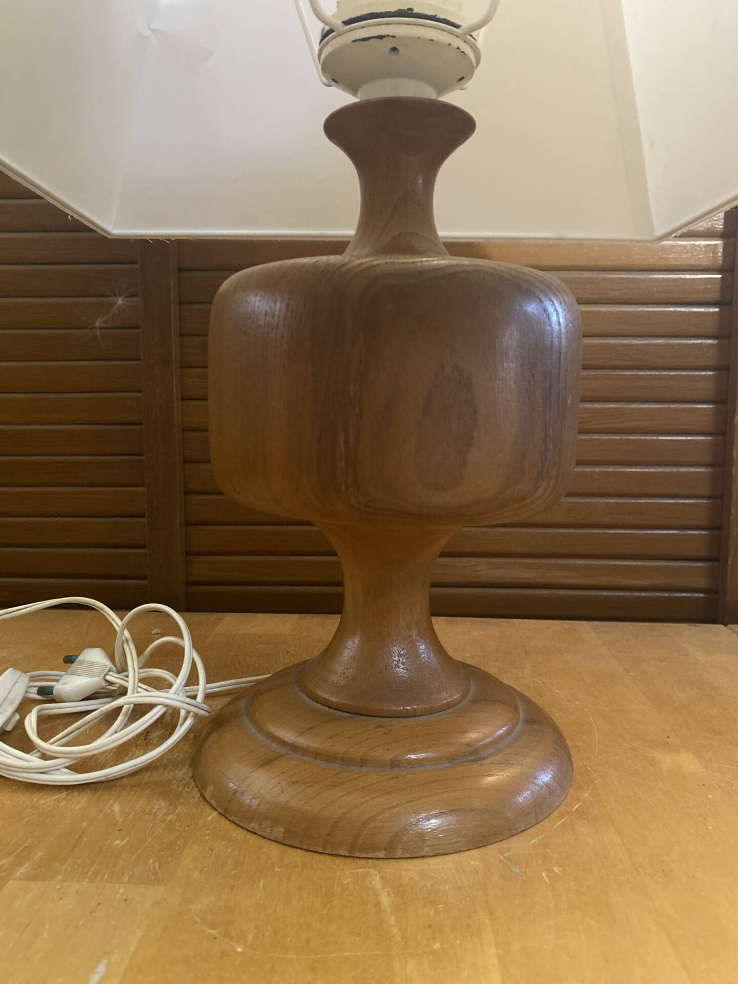 Vintage Scandinavian Turned Wood Lamp + Vintage Fabric Shade