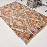 5x8 Green & Orange Tribal Vintage Kilim Rug, 146x255Cm SK 33083