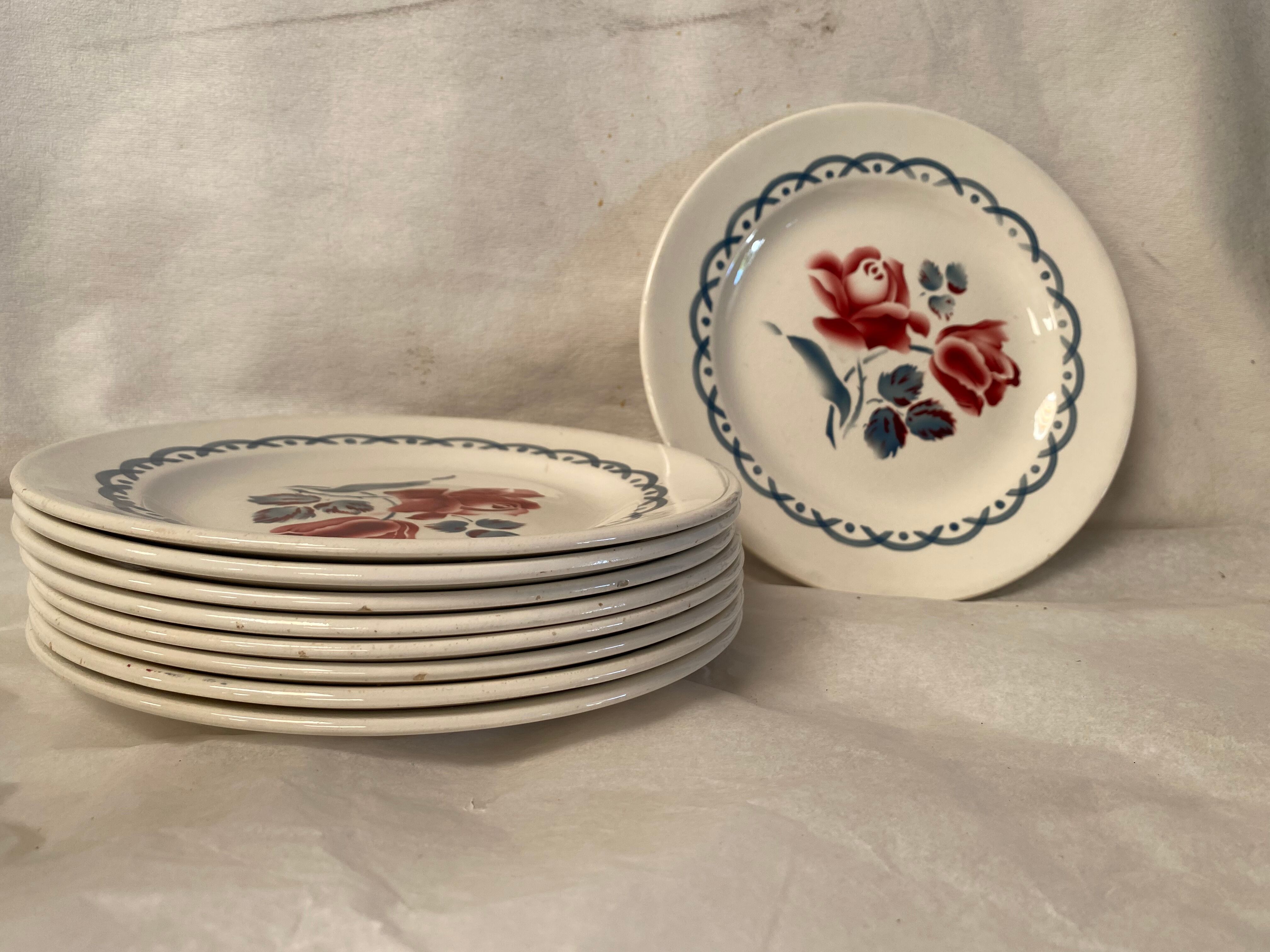 Set of 8 flat plates Digoin Sarreguemines Cannes