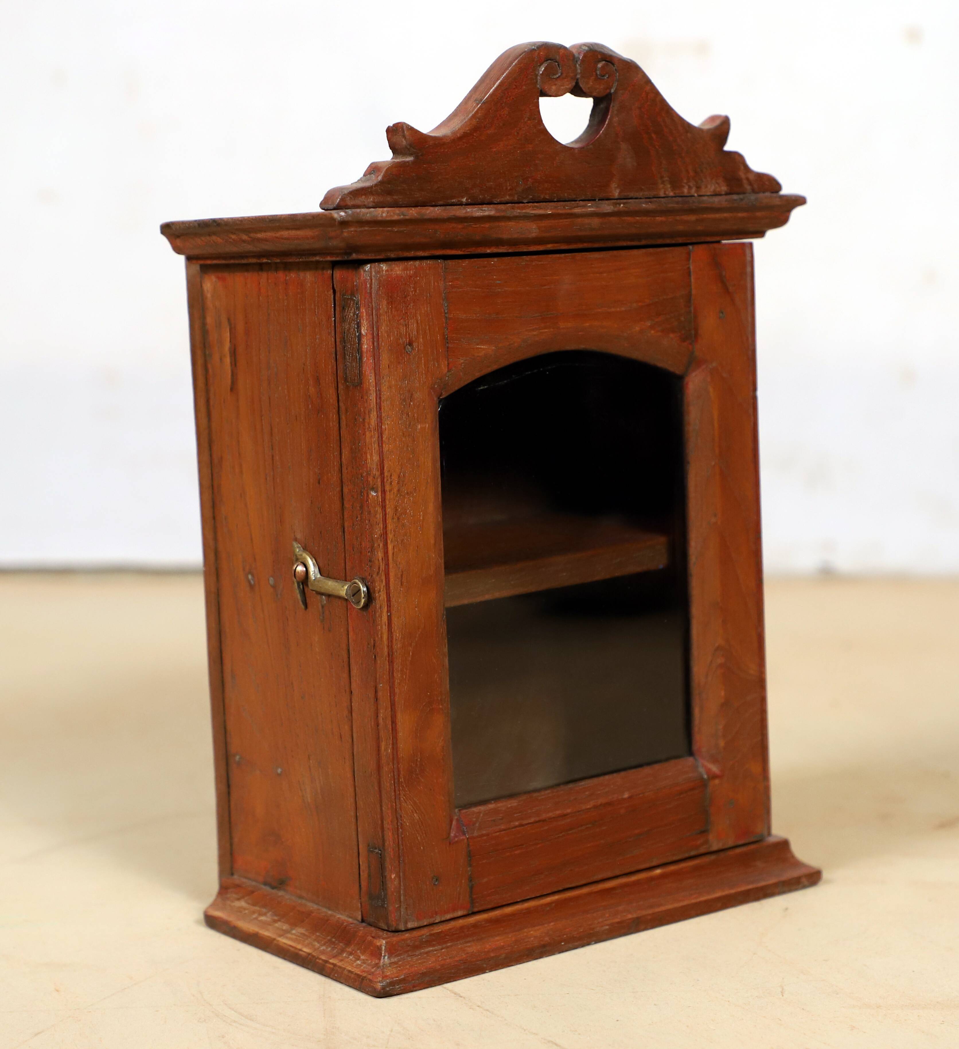 Wall display case - old art deco clock box in burmese teak