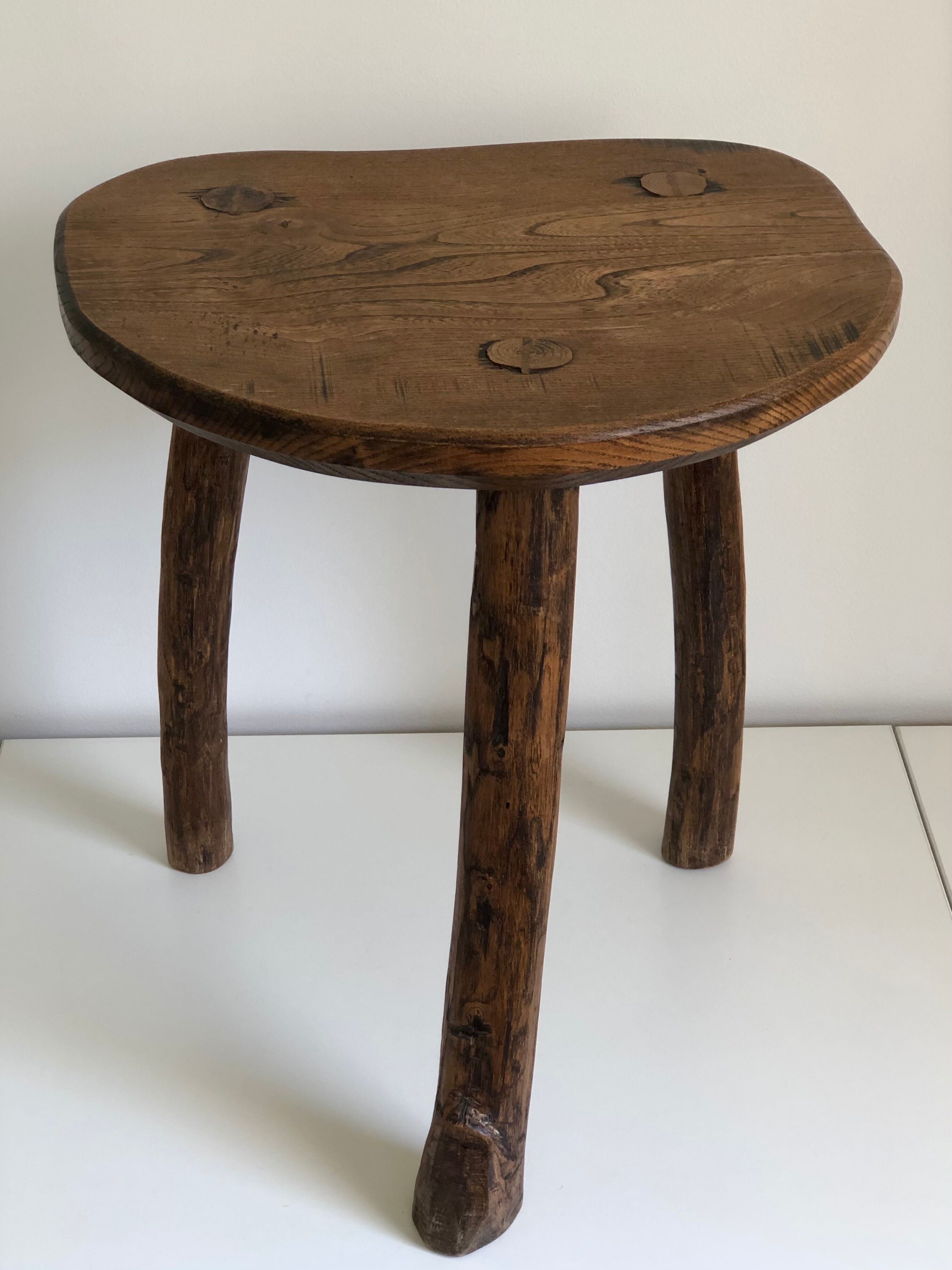 Freeform brutalist tripod stool, 1970