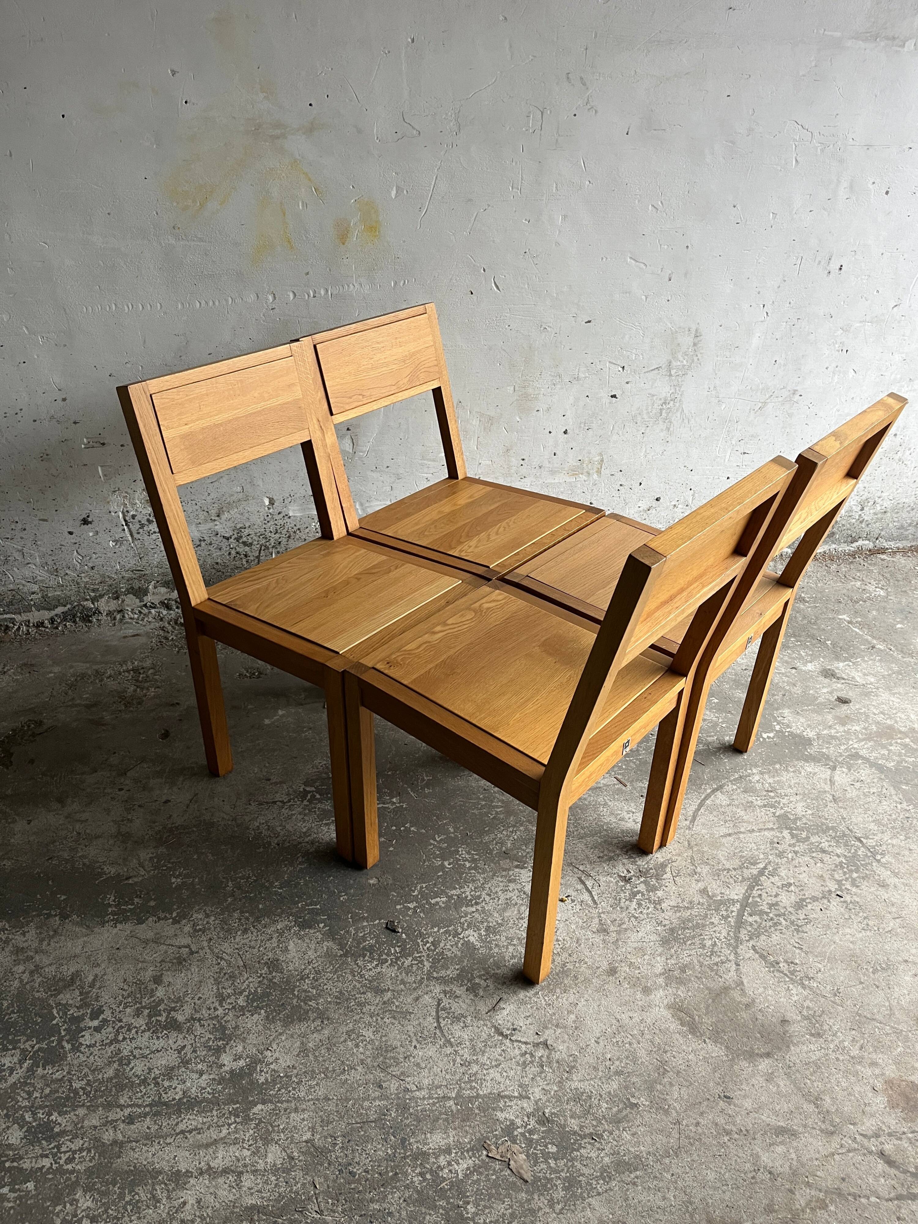 Set of 4 solid oak dining chairs – 1990s