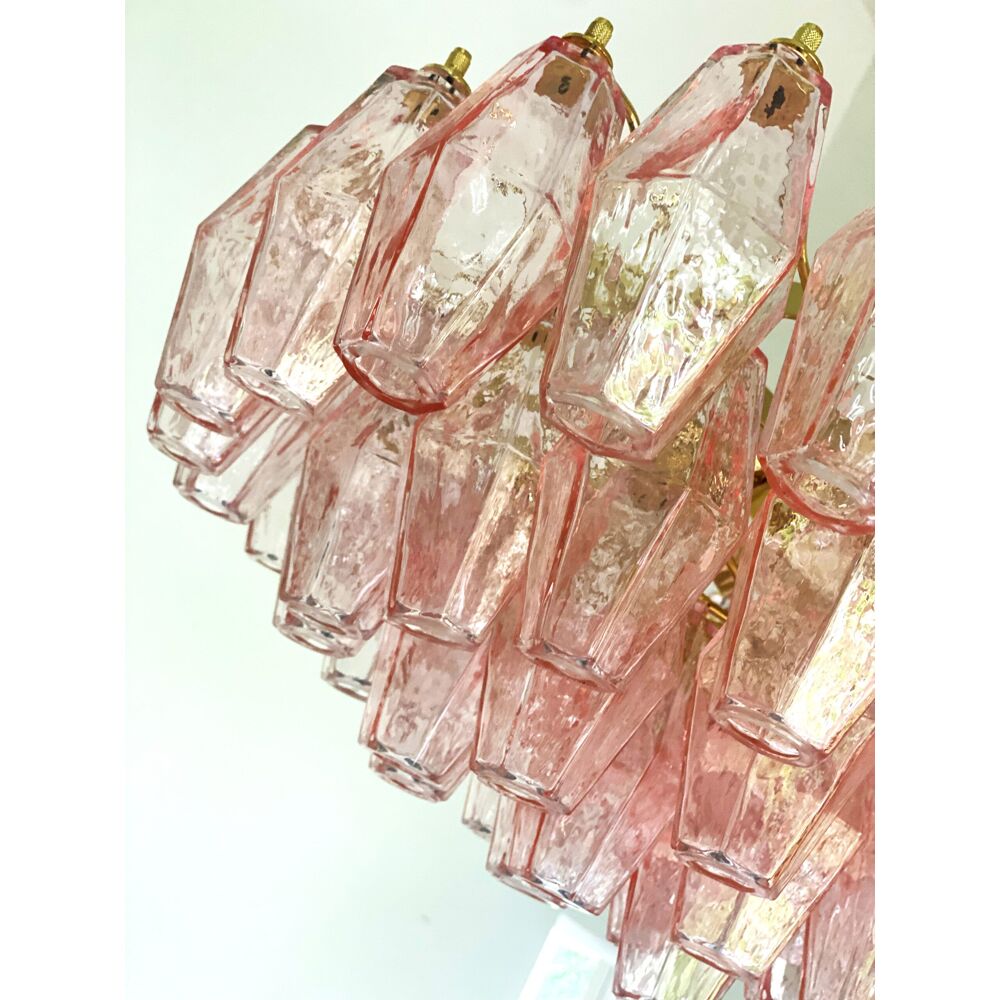 Pink “poliedri” murano glass chandelier