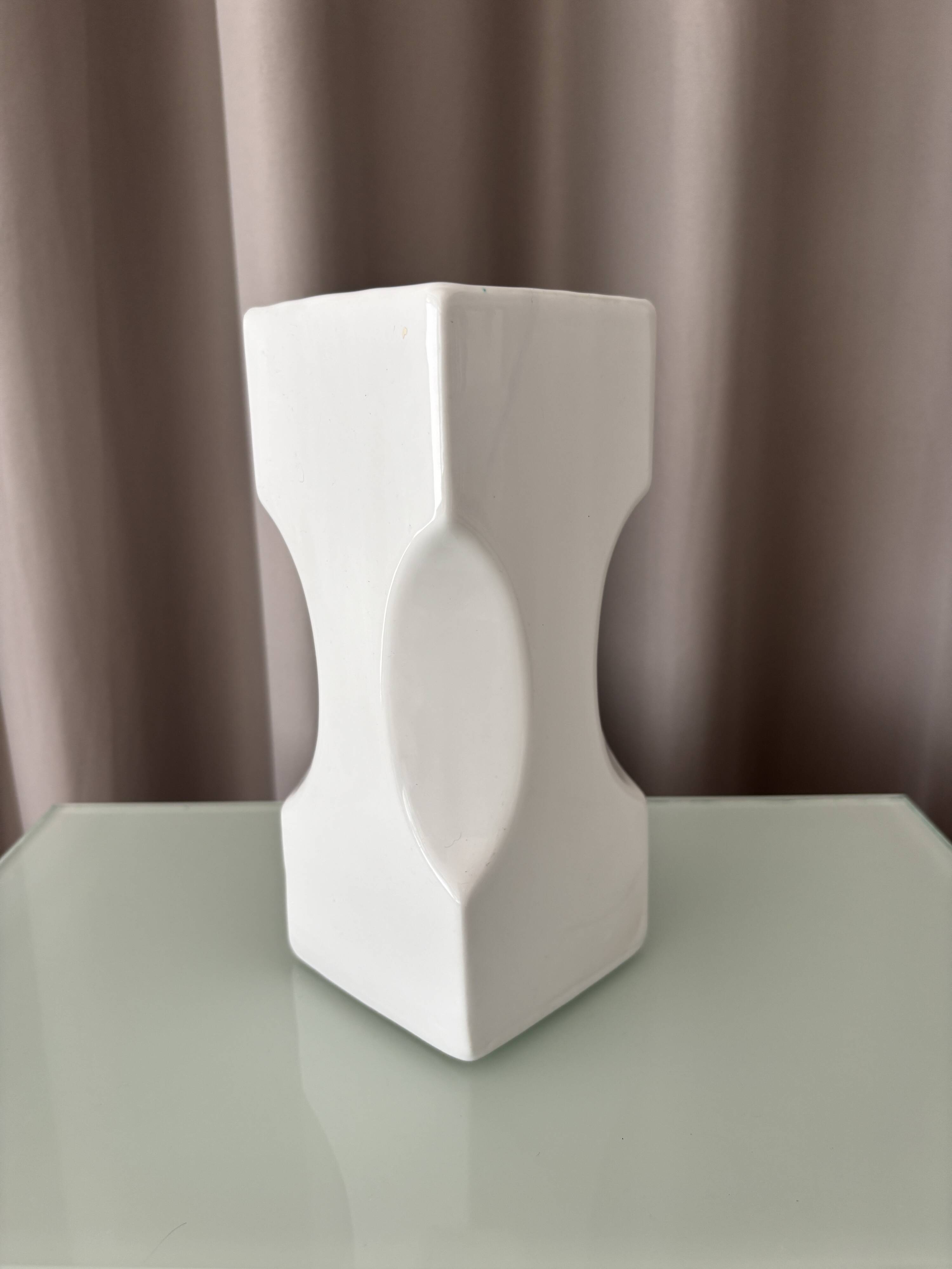 Vintage Sculptural White Ceramic Vase | Postmodern / Memphis Style