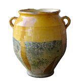 Grand pot à confit ancien français à glaçure jaune