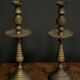 Fake pair of oriental candlesticks in engraved bronze mid-20th century