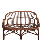 Vintage 1970s rattan bench