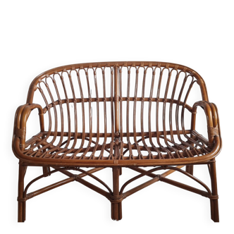 Vintage 1970s rattan bench
