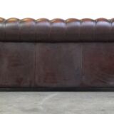 Dark brown flamed cowhide English 2.5 seater Chesterfield sofa