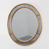 Mid-century gilt oval Mirror by Deknudt, Belgium 1980s