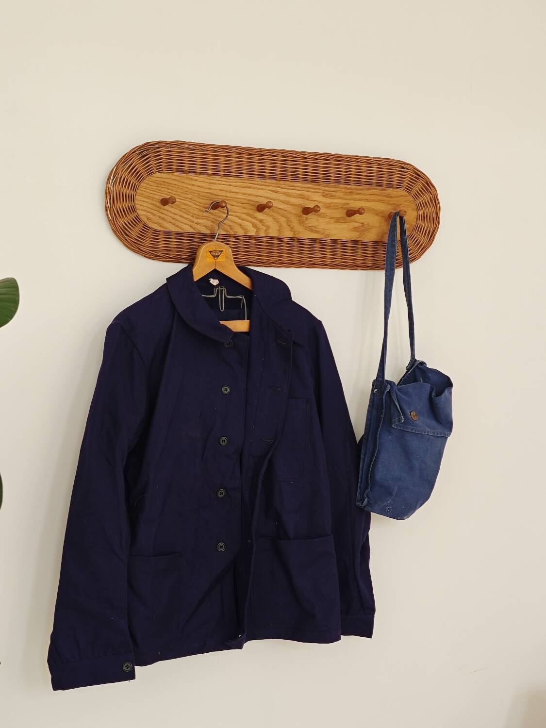 Rattan and wood wall coat rack by ULUV, former Czechoslovakia 1960