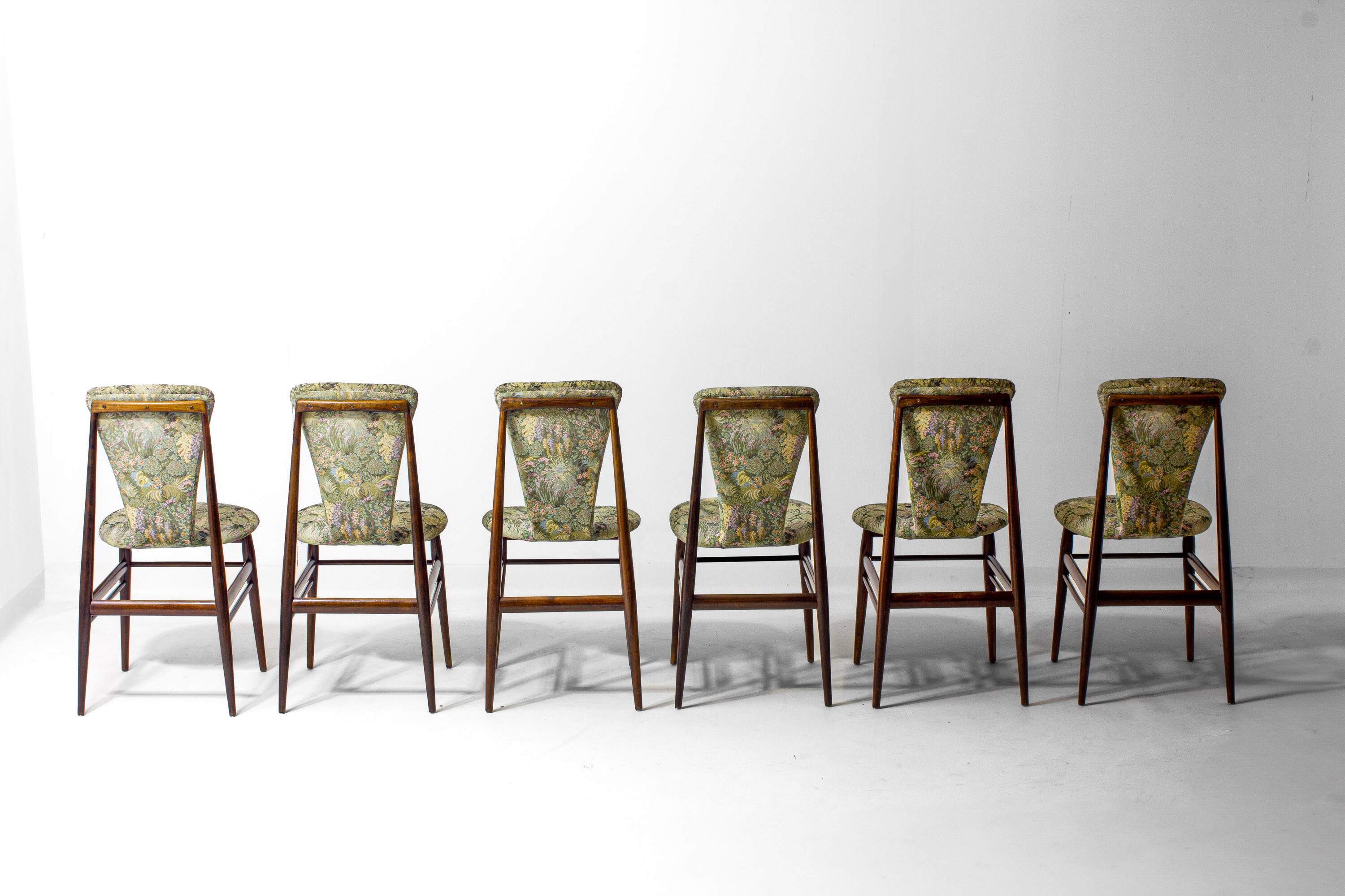Eclectic scandinavian floating dining chairs in floral upholstery, 1960s