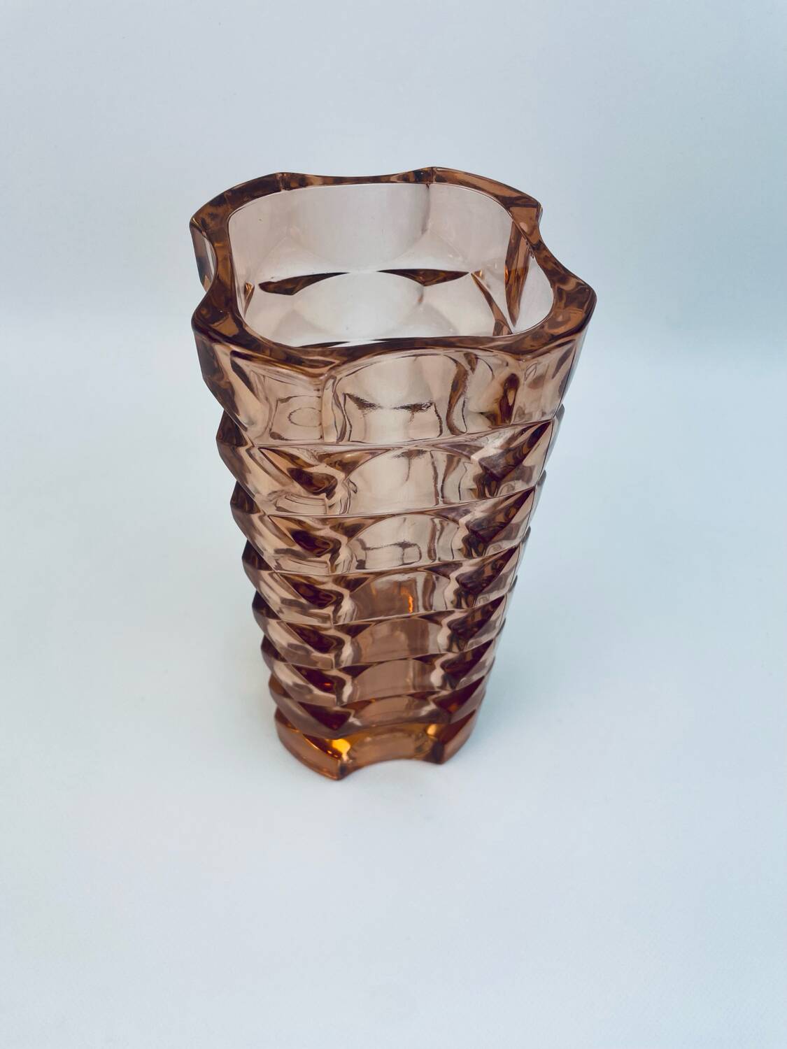 Large pink glass vase in Art Deco style