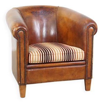 Vintage Cognac-Colored Club Chair Made of Sheepskin Leather