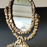 Oval psyche vanity mirror/In old gold bronze Cupids/Rosaces decor