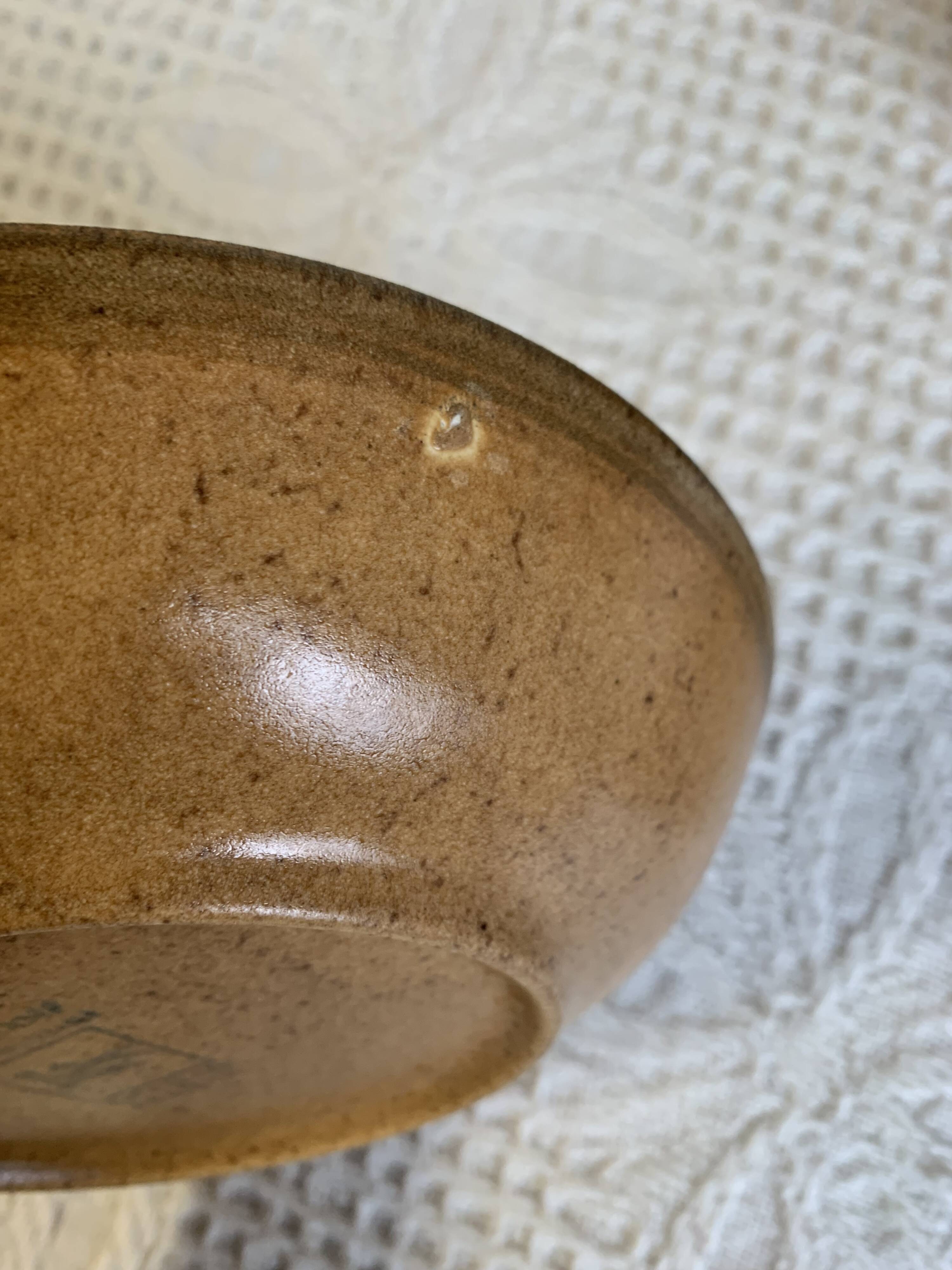 6 Longchamp brown enameled stoneware soup plates, 1970s