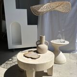 Coffee table, quadripod coffee table in solid monoxyl wood, white color D: 62.5cm