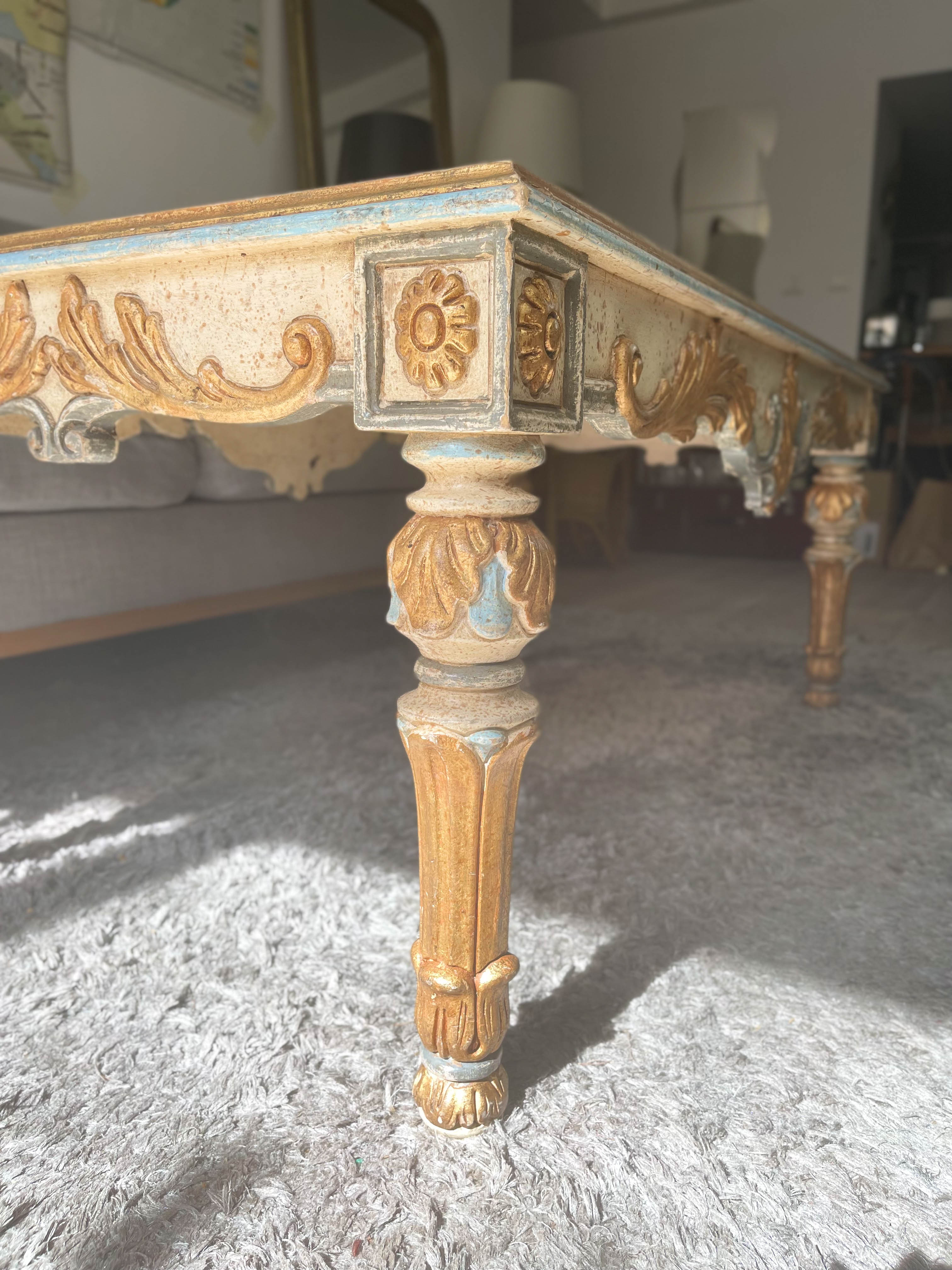 Baroque style coffee table colored glass