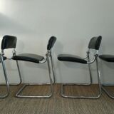 Set of 4 chairs black vintage chrome and leatherette