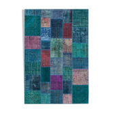 Handwoven oriental overdyed 200 cm x 295 cm blue patchwork carpet