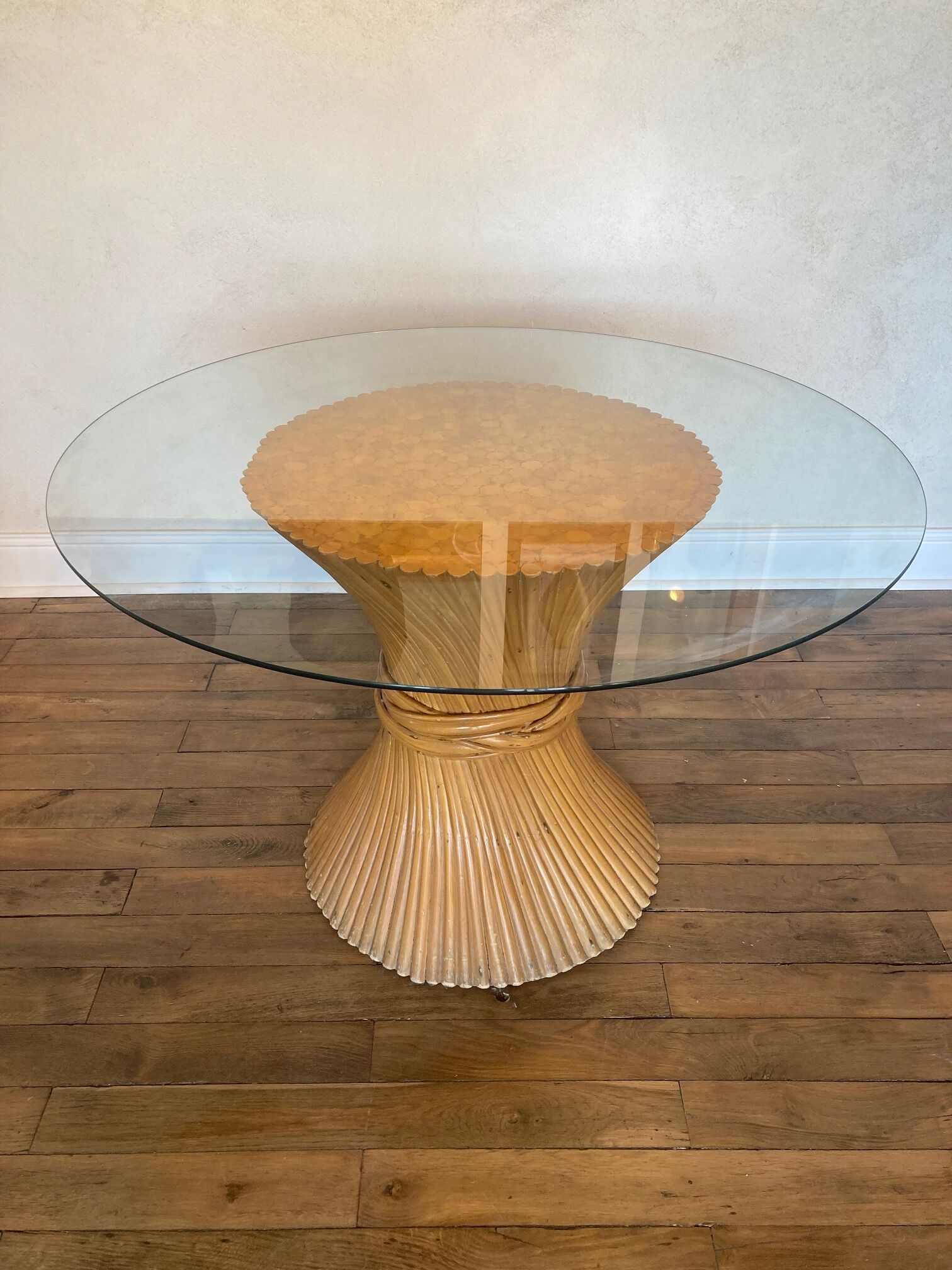 Glass rattan table by John McGuire