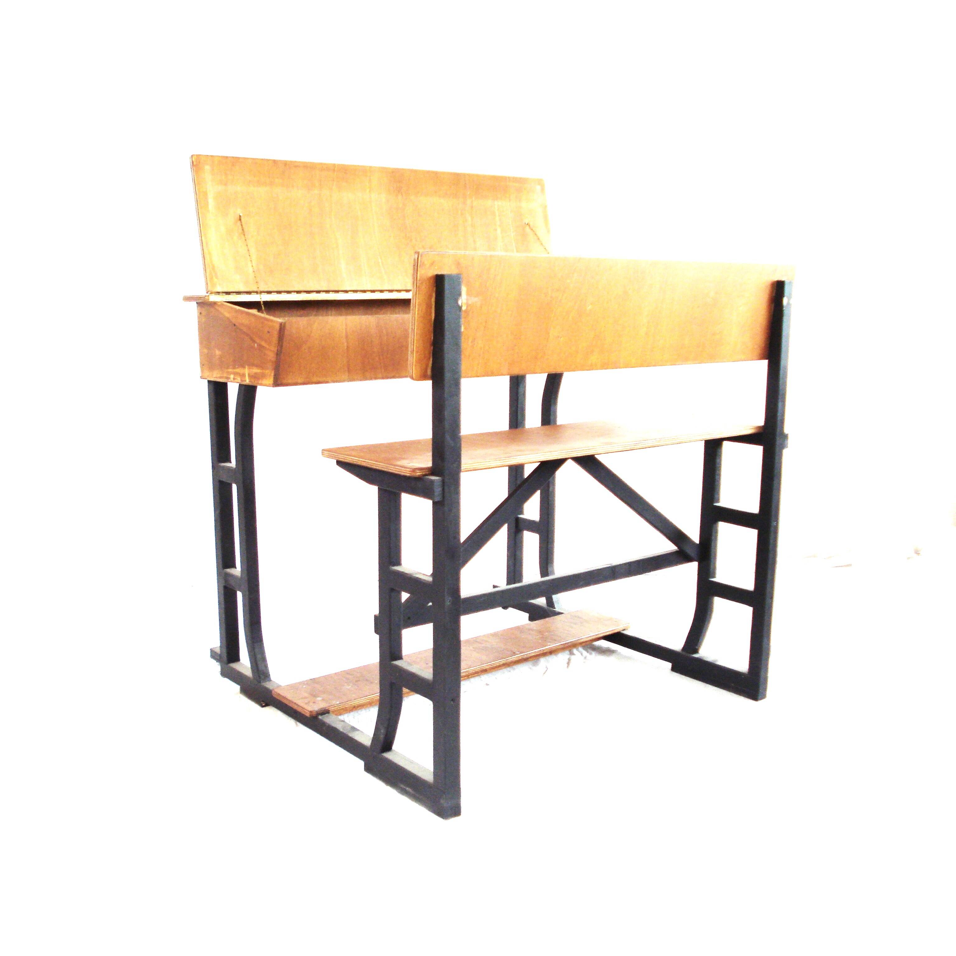 Large wooden school desk on wheels with desk flap, great for catering or the office