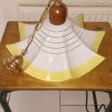 Suspension vintage glass opaline white yellow designs