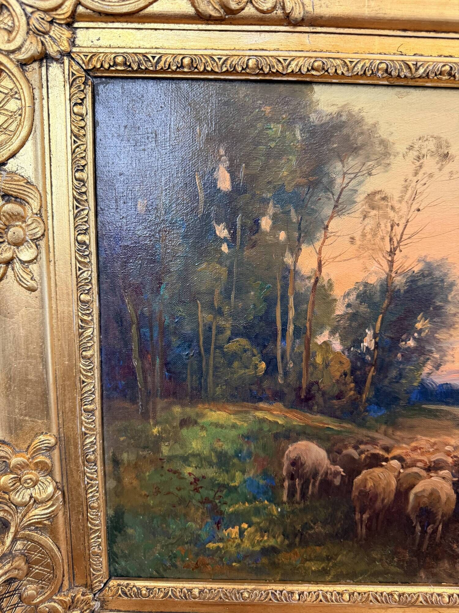 Oil on Canvas Brigitte Langevin (19th-20th Century) – Flock of Sheep