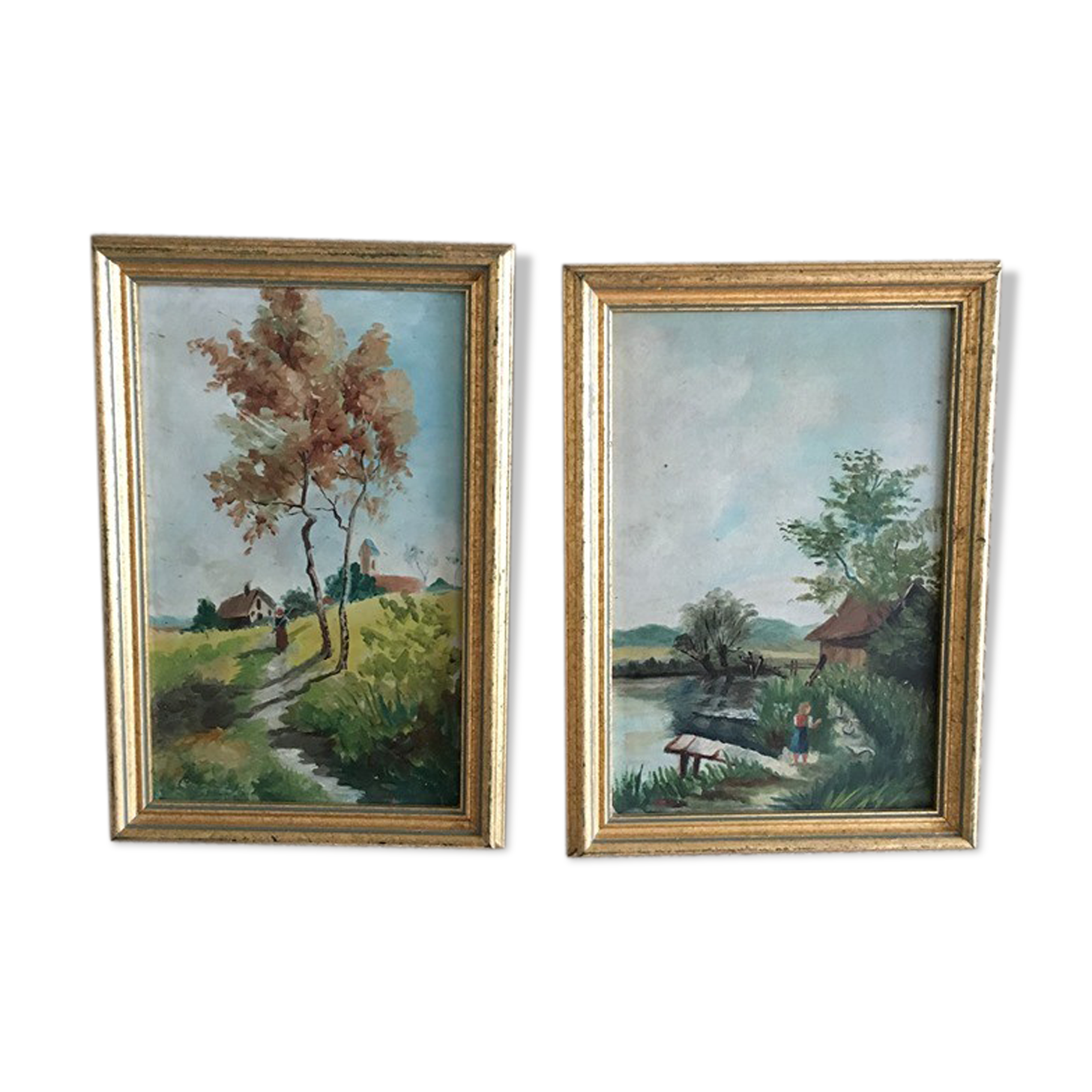 "In the Country" framed oil paintings