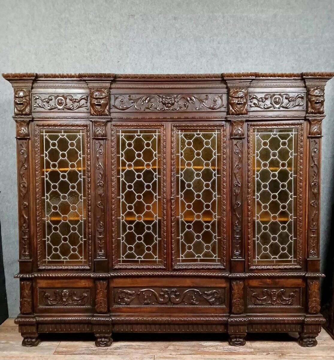 Renaissance-style walnut library, circa 1850