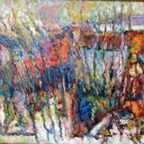Jacques destoop painting cardboard canvas 1990 "autumn in pouilly en vexin"