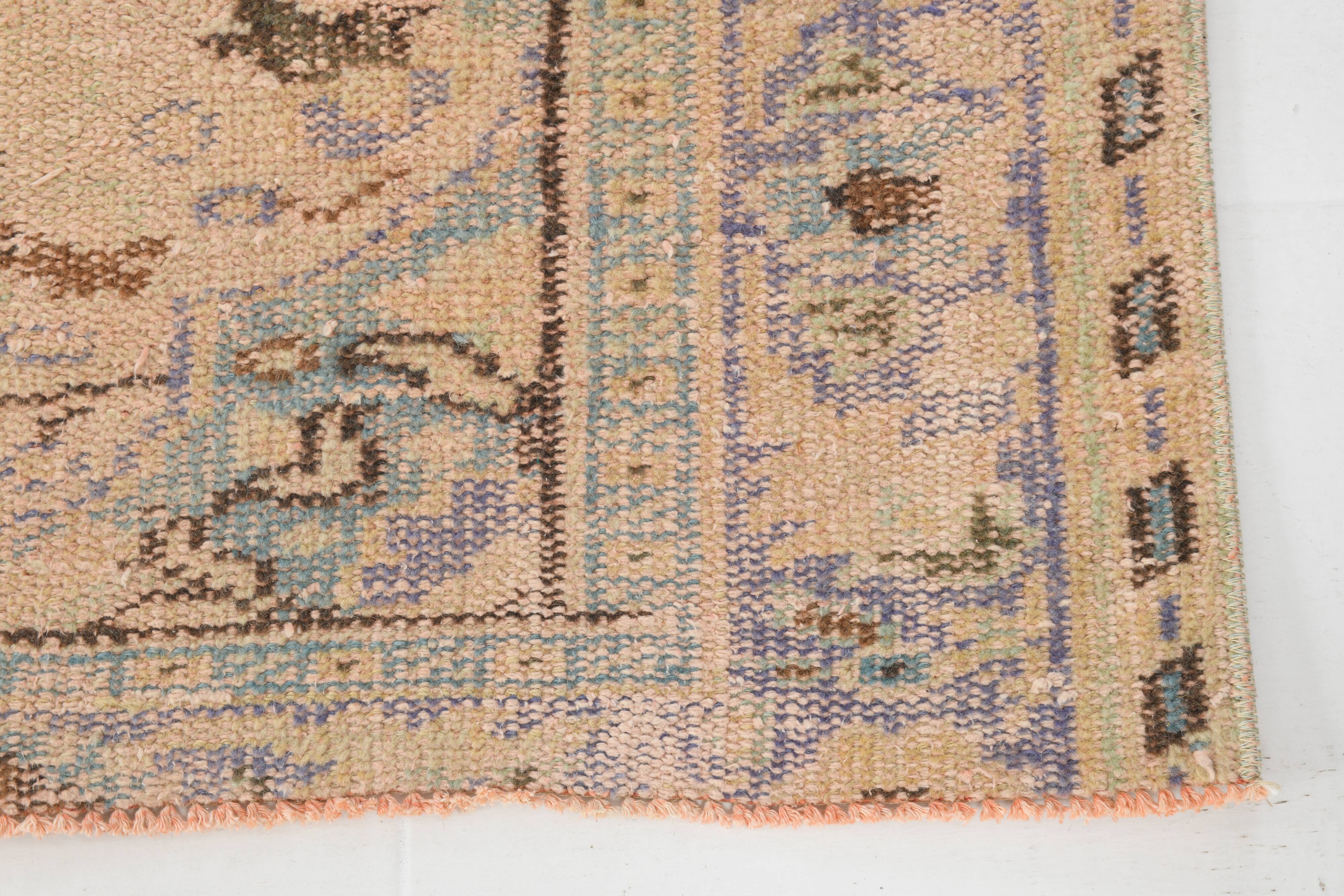 Tapis vintage beige, tapis turc vintage délavé par le soleil, tapis beige