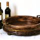 Large antique Italian wooden tray with brass handles.