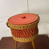 Vintage rattan basket on feet / sewing basket